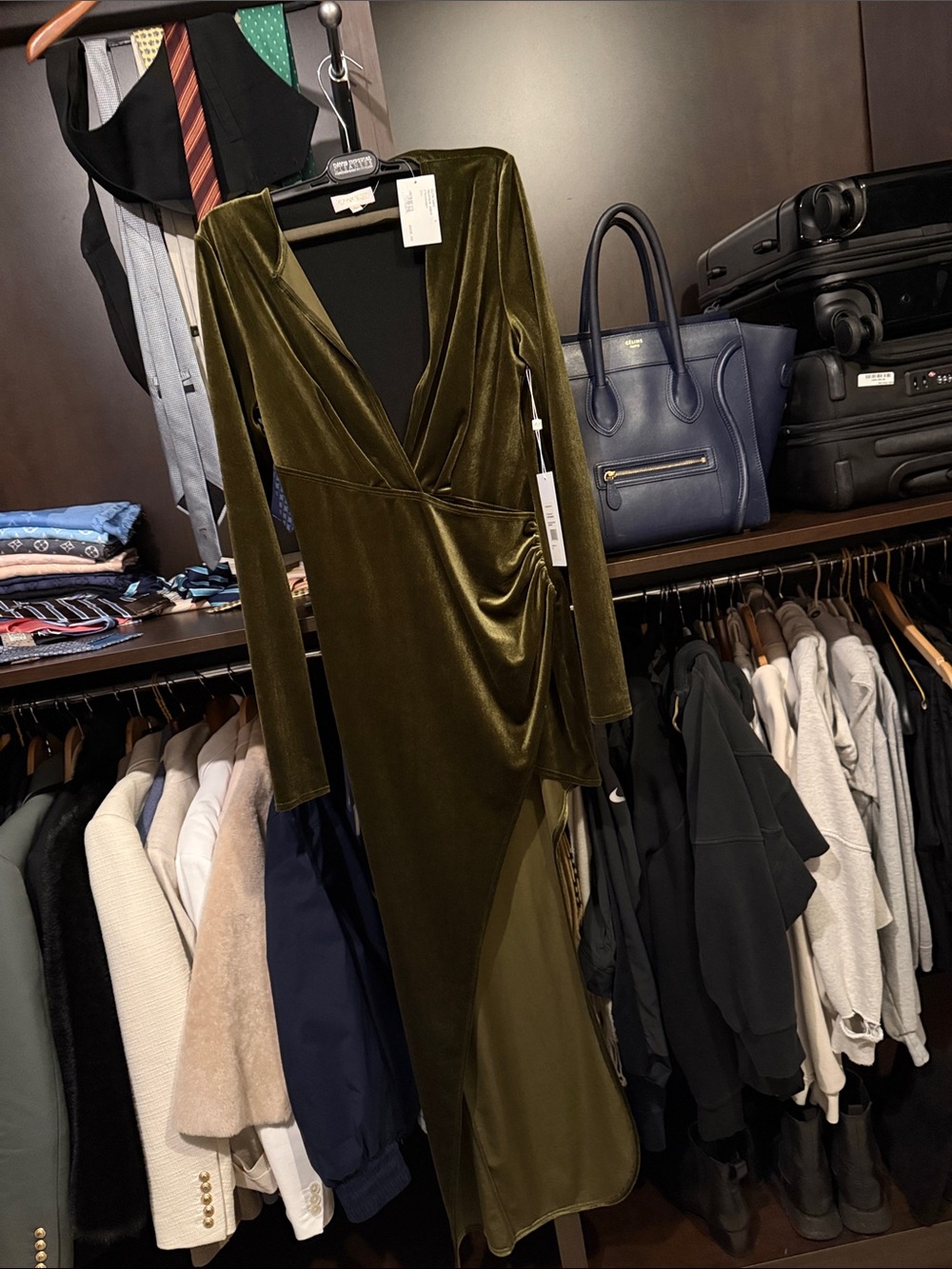 Ronny Kobo Collection Olive Green Velvet Wrap Dress